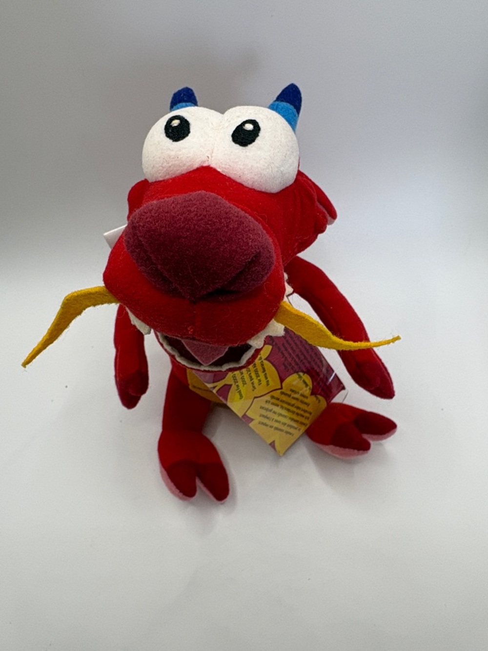 Disney Vintage Mulan “Mushu” Red Dragon Plush Toy with Yellow Whiskers